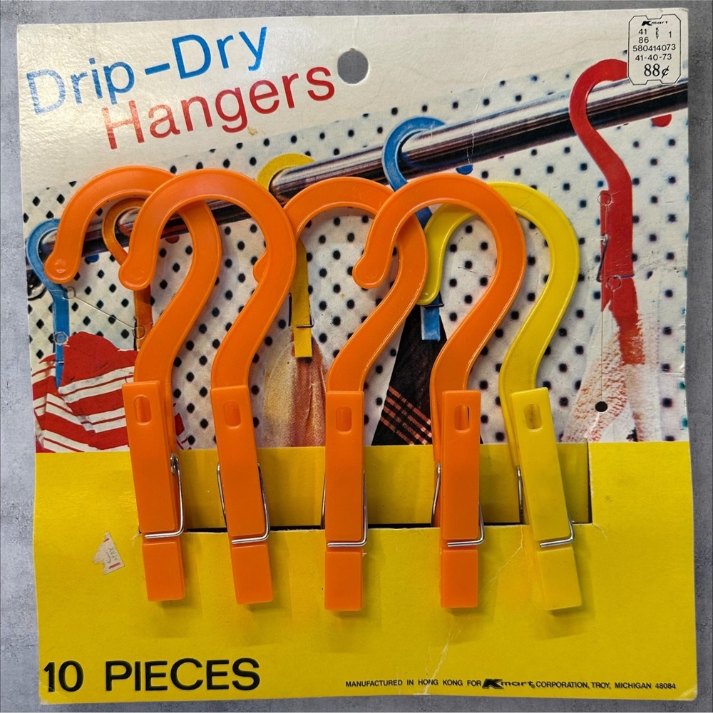 Vintage‎ Drip-Dry Hangers Set of 5 Orange Plastic Clips Kmart Tag Retro 1970s